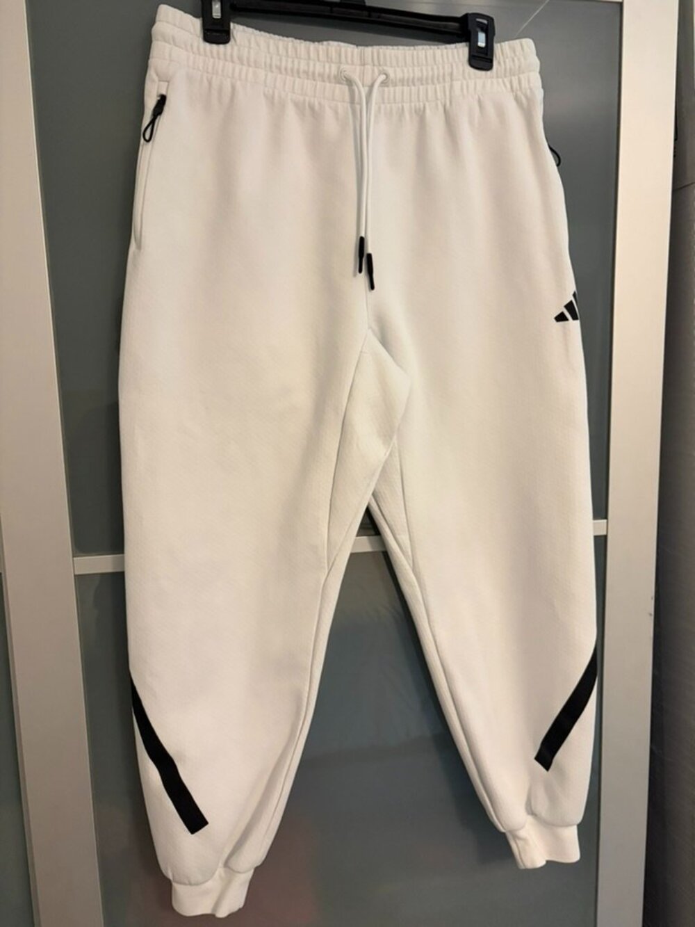 Adidas Z.N.E Jogger Sweatpants White Black Zip Pocket Size L